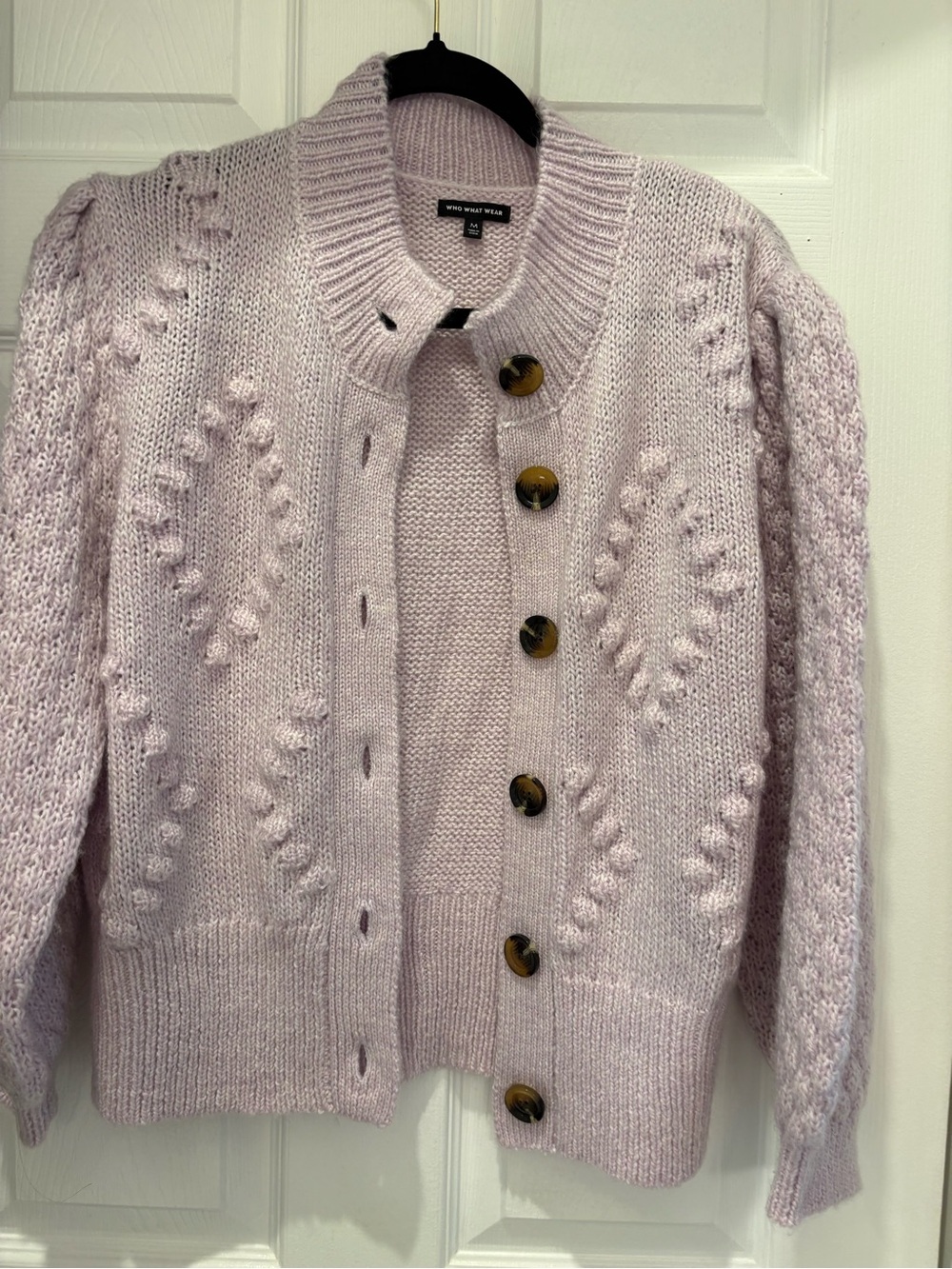 Who What Wear Blush Pink Bobble Knit Cardigan Sweater Medium Cozy Cottagecore - Picture 3 of 8